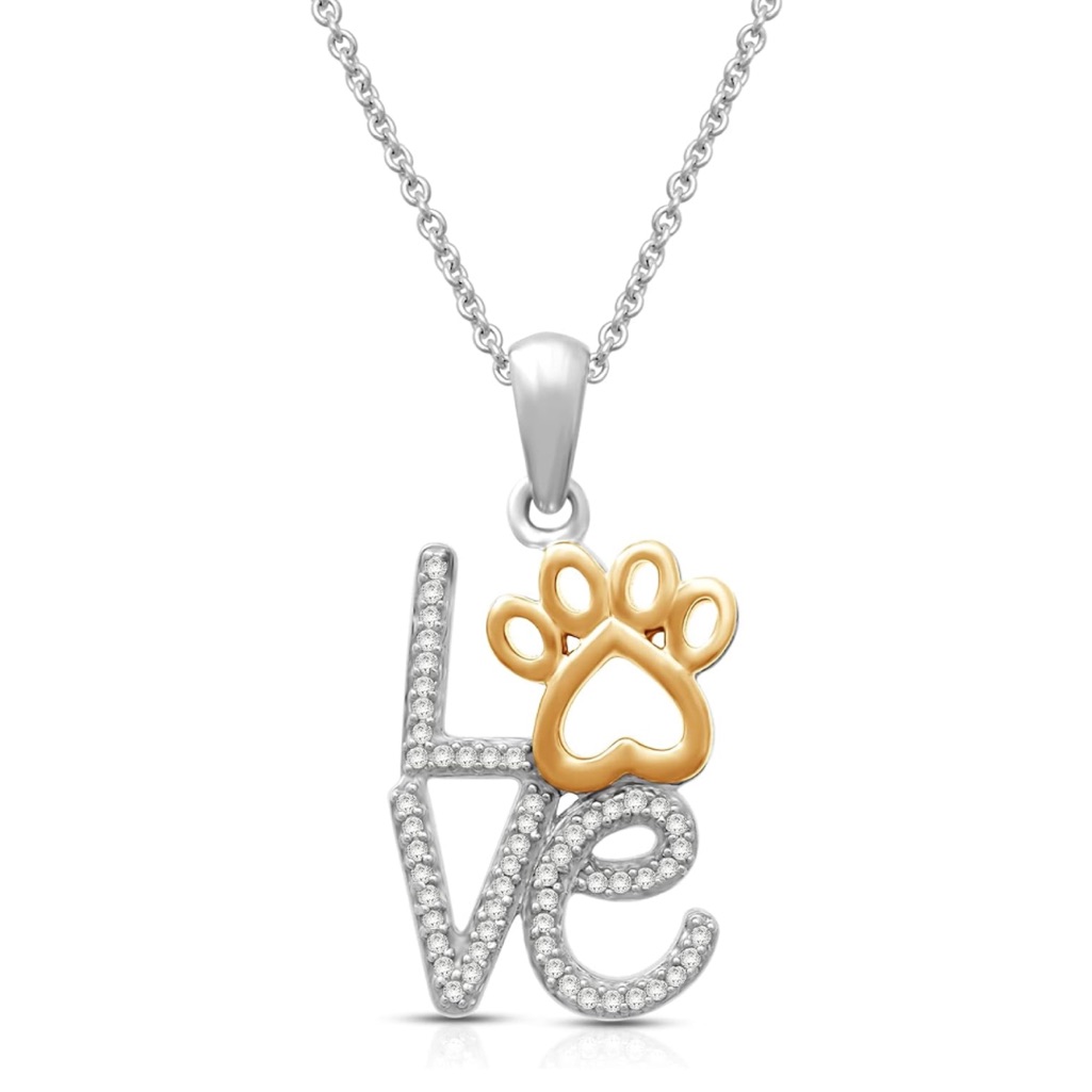 ** Flash Sale ** 10k Yellow Gold Natural Diamonds Love Paw Print